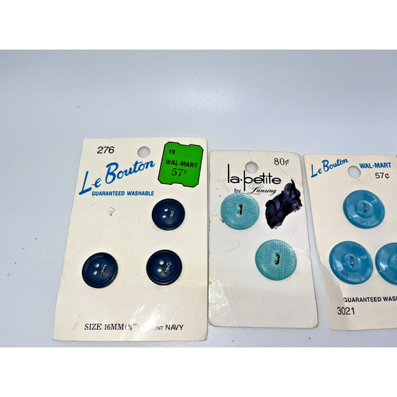 Vintage Buttons Carded Le Bouton Streamline Shades of Blue buttons Navy Pearl - Picture 2 of 10